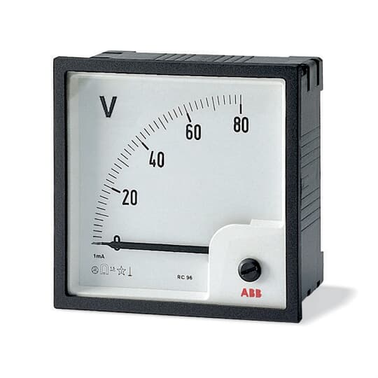 VLM-1-500/72, 72x72mm front-panel analogue voltmeter for ac networks. Direct insertion.